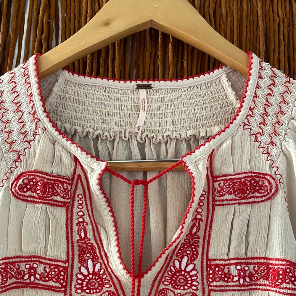 Free People Wind Willow Mini Peasant Dress - Red and Cream XS fits generous - Picture 6 of 8